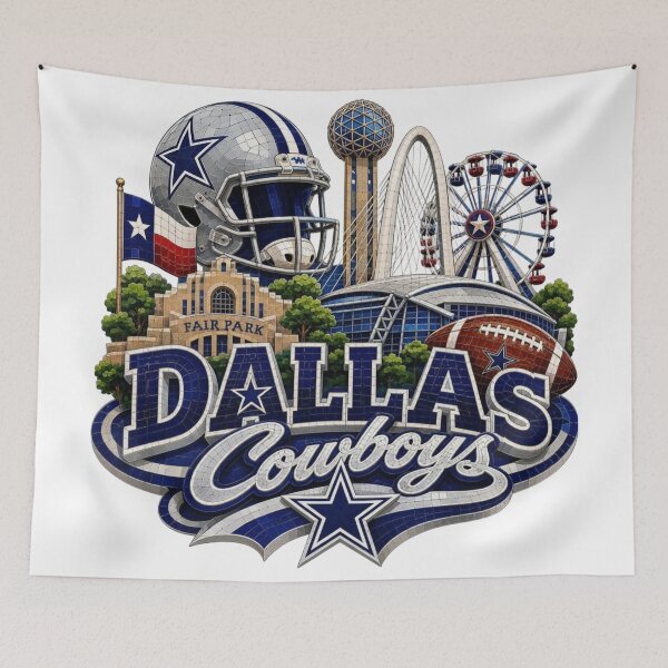 Item preview, Mosaic Dallas Skyline Sports Fan Landmark Collage designed and sold by BlasiseDS.