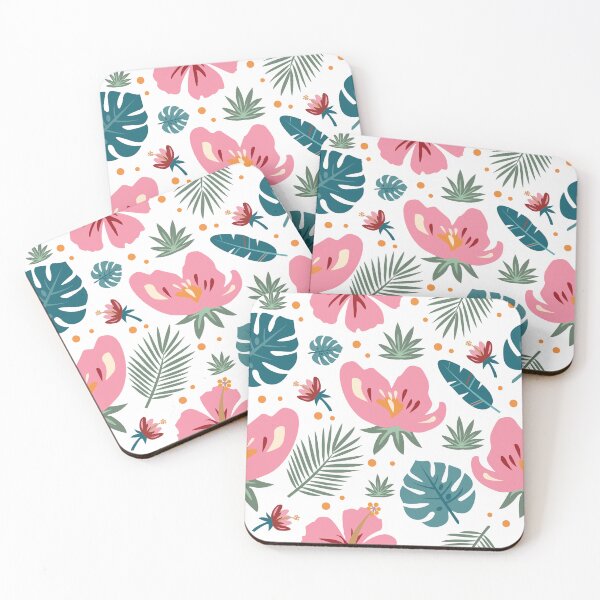 Item preview, Tropical Pink Hibiscus and Palm Leaves Seamless Pattern designed and sold by ElenMart.