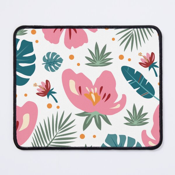 Item preview, Tropical Pink Hibiscus and Palm Leaves Seamless Pattern designed and sold by ElenMart.