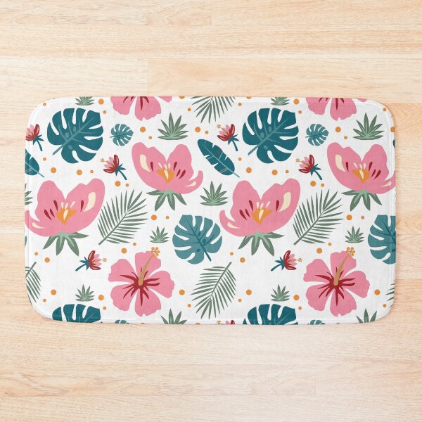 Item preview, Tropical Pink Hibiscus and Palm Leaves Seamless Pattern designed and sold by ElenMart.