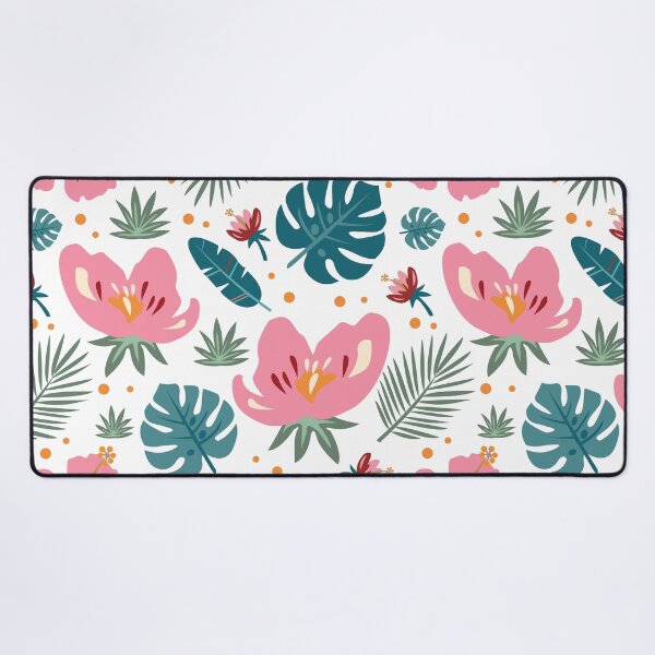 Item preview, Tropical Pink Hibiscus and Palm Leaves Seamless Pattern designed and sold by ElenMart.