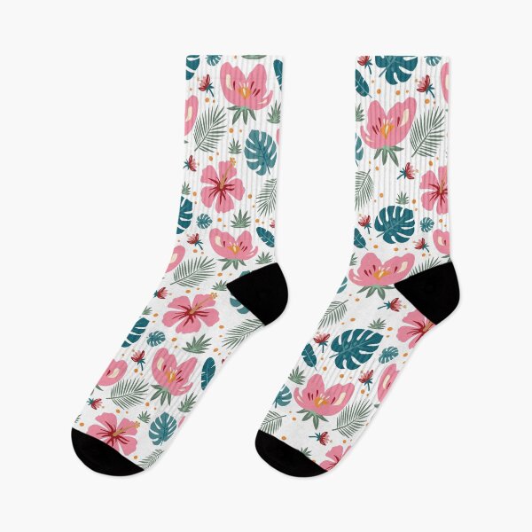 Item preview, Tropical Pink Hibiscus and Palm Leaves Seamless Pattern designed and sold by ElenMart.