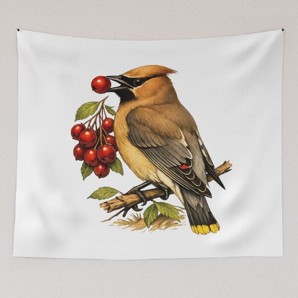 Item preview, American waxwing with berries designed and sold by Daily Quirk.