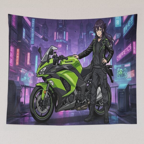 Item preview, Anime Girl & Green Sportbike – Urban Style designed and sold by JMAVILA ART.