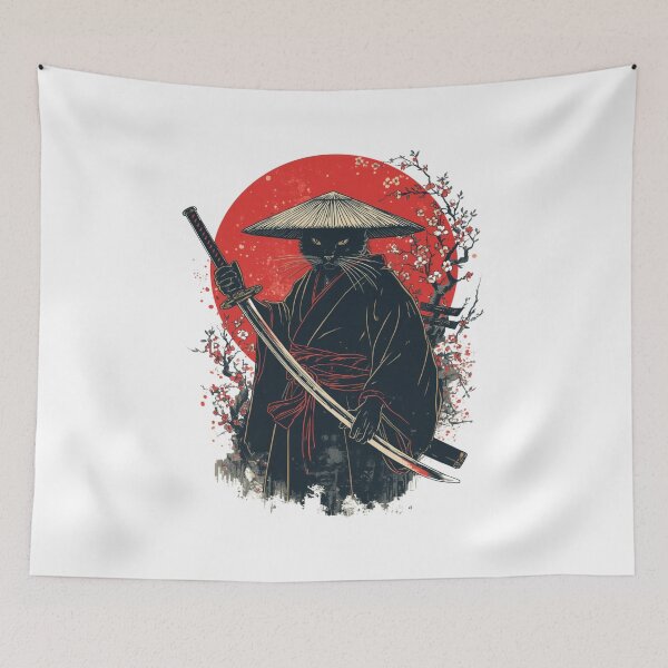 Item preview, Black Cat Samurai with Katana Japanese Art designed and sold by muhammadkhafidh.