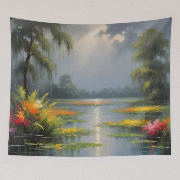 Item preview, Rainy Backwaters | Monsoon oil painting designed and sold by Prachodayat Artworks.