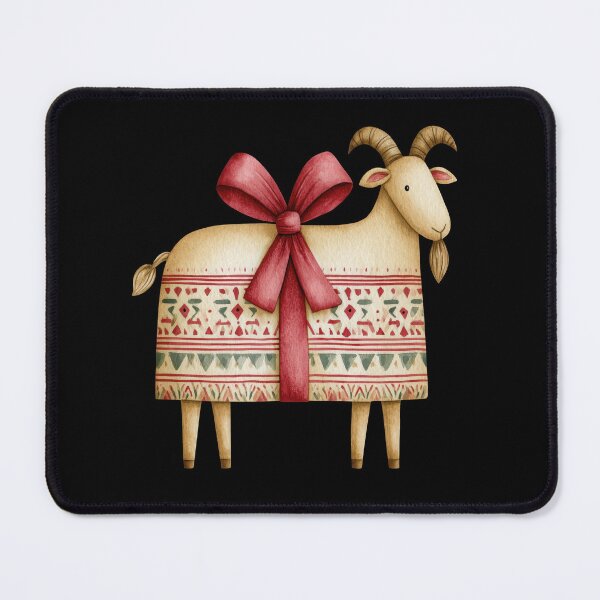 Item preview, Cute Folk Art Goat with Big Red Bow and Nordic Ornament designed and sold by VikArt7.