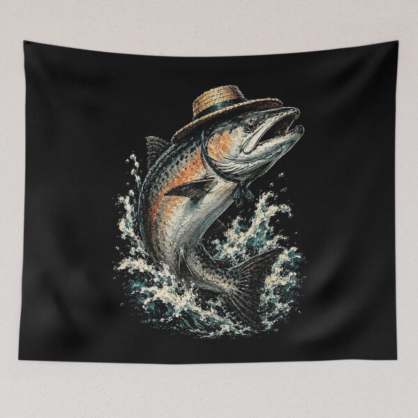 Item preview, funny trout fish wearing a straw hat design designed and sold by rafaeltto.