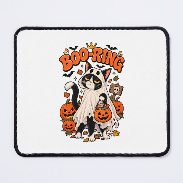 Item preview, Boo-ring Funny Grumpy Ghost Cat Halloween Trick Or Treat designed and sold by Retro Whiskers.