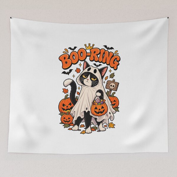 Item preview, Boo-ring Funny Grumpy Ghost Cat Halloween Trick Or Treat designed and sold by Retro Whiskers.