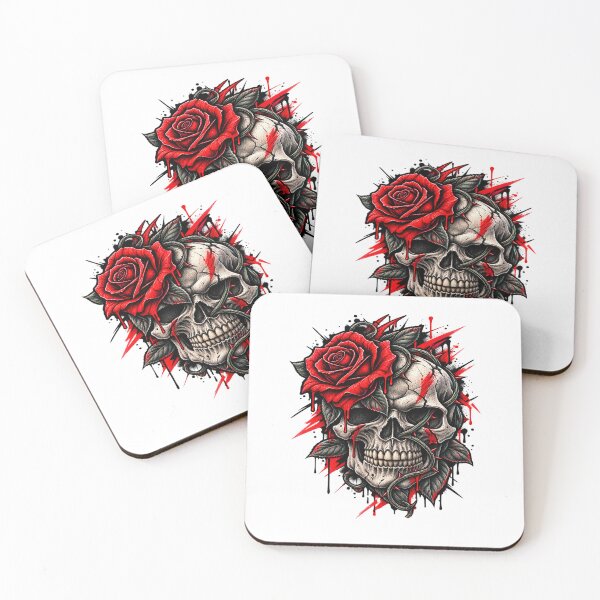 Item preview, Gothic Red Rose Skull Dripping Blood Tattoo Art designed and sold by shemodas.