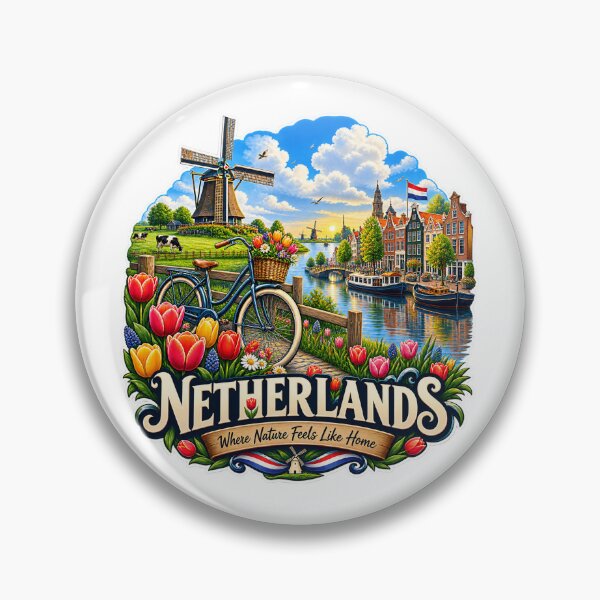 Item preview, Netherlands Tulips & Windmill Die-Cut | Floral Dutch Countryside Badge designed and sold by alexcorporation.
