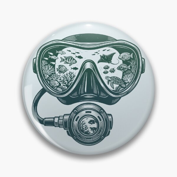 Item preview, Scuba Diving Ocean World Woodcut Linocut Art Dive Mask designed and sold by KiwiRider.