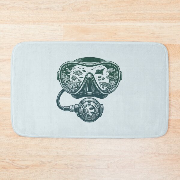 Item preview, Scuba Diving Ocean World Woodcut Linocut Art Dive Mask designed and sold by KiwiRider.