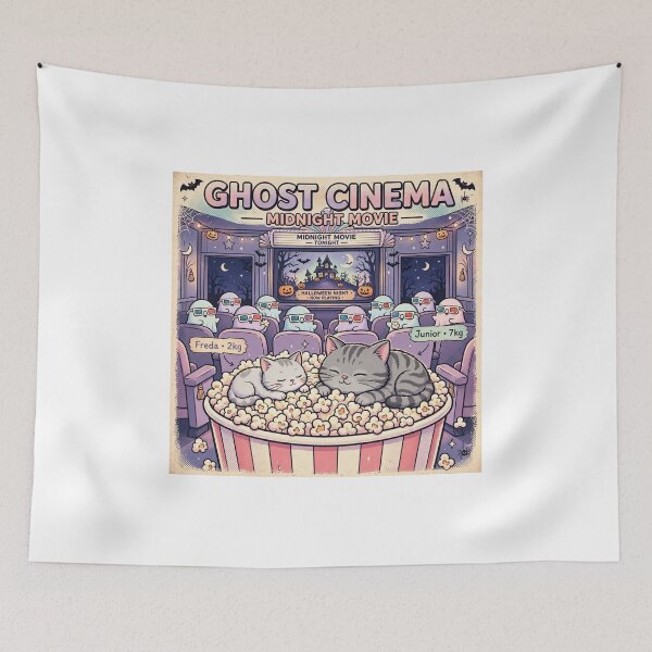 Item preview, Freda and Junior Ghost Cinema Midnight Movie Kawaii Halloween Cats Popcorn designed and sold by MAISON SYLVIE.