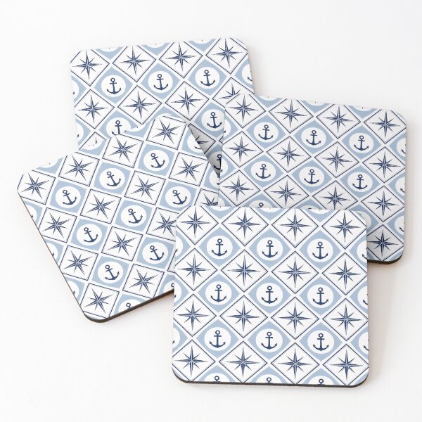 Item preview, Nautical Compass Rose Anchor Pattern Coastal Print designed and sold by oceanys.