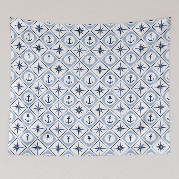 Item preview, Nautical Compass Rose Anchor Pattern Coastal Print designed and sold by oceanys.