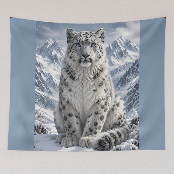 Item preview, Snow Leopard in Himalayan Mountains – Majestic Soft Fur Wildlife Art designed and sold by ManJiangHong.