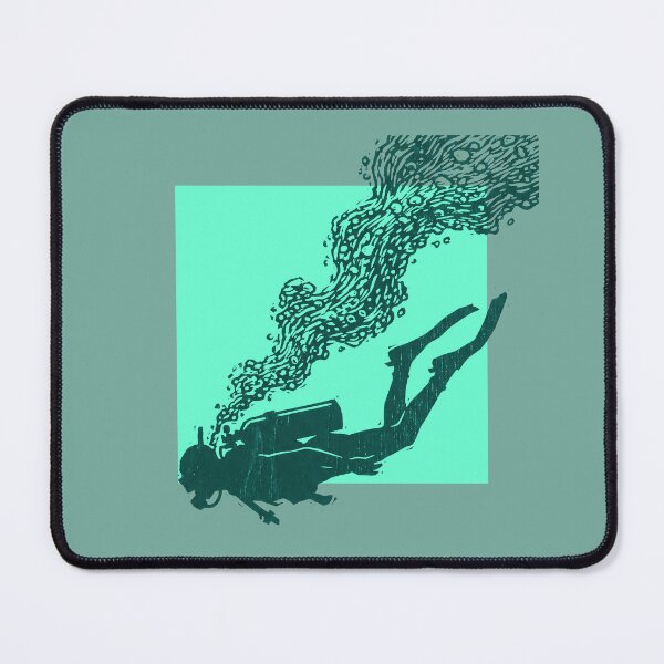 Item preview, Scuba Diver Deep Sea Underwater Bubbles Woodcut Linocut Art designed and sold by KiwiRider.
