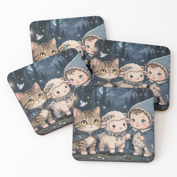 Item preview, Halloween Forest Friends Tabby Cat Lamb Baby Witch designed and sold by CMWorkshop.