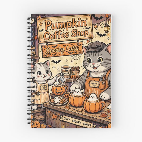 Item preview, Freda and Junior Pumpkin Coffee Shop Kawaii Halloween Cats Spooky Latte designed and sold by MAISON SYLVIE.