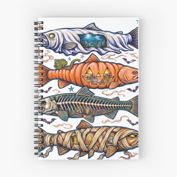 Item preview, Halloween Fish Illustration Graveyard Pumpkin Skeleton designed and sold by Solatee.