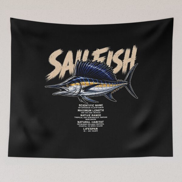 Item preview, Detailed sailfish illustration with scientific info designed and sold by rafaeltto.