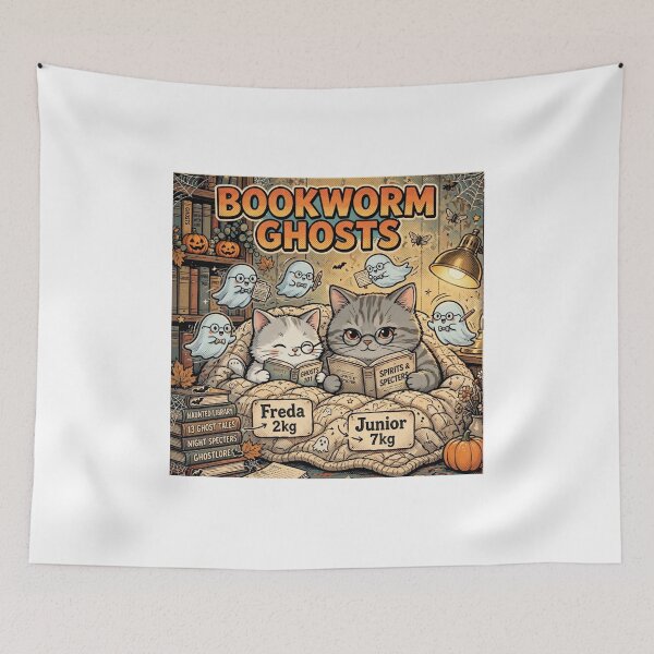 Item preview, Freda and Junior Bookworm Ghosts Kawaii Halloween Cats Reading Cozy designed and sold by MAISON SYLVIE.