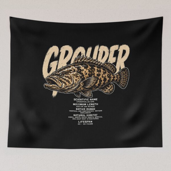Item preview, Detailed grouper fish illustration with scientific info designed and sold by rafaeltto.