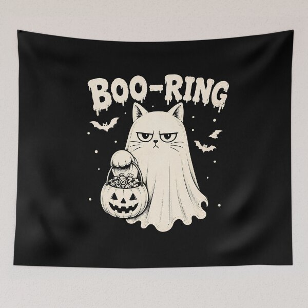 Item preview, Boo-ring Vintage Ghost Cat Grumpy Black White Halloween designed and sold by Retro Whiskers.