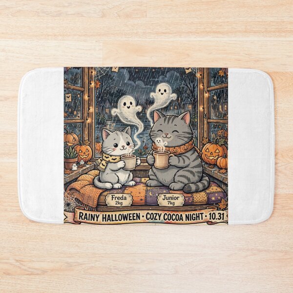 Artikelvorschau, Freda and Junior Rainy Halloween Cozy Cocoa Night Kawaii Cats entworfen und verkauft von MAISON SYLVIE.