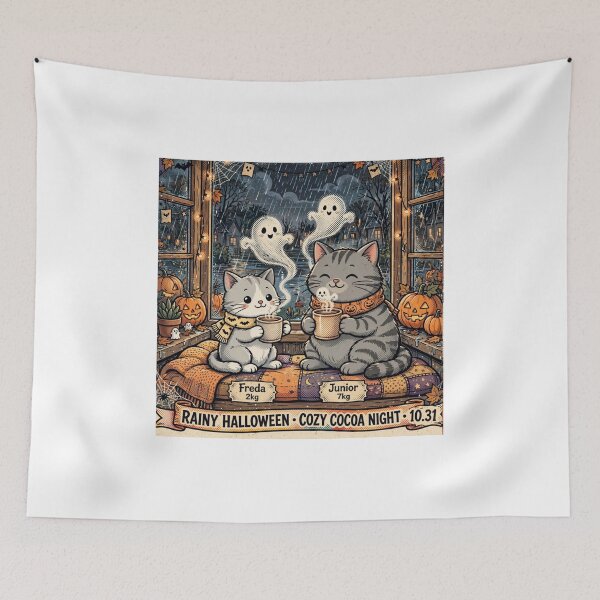 Item preview, Freda and Junior Rainy Halloween Cozy Cocoa Night Kawaii Cats designed and sold by MAISON SYLVIE.