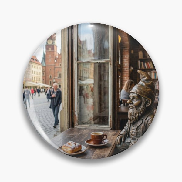 Item preview, Wroclaw Bronze Gnome Statue Café Morning designed and sold by Purrfecta.