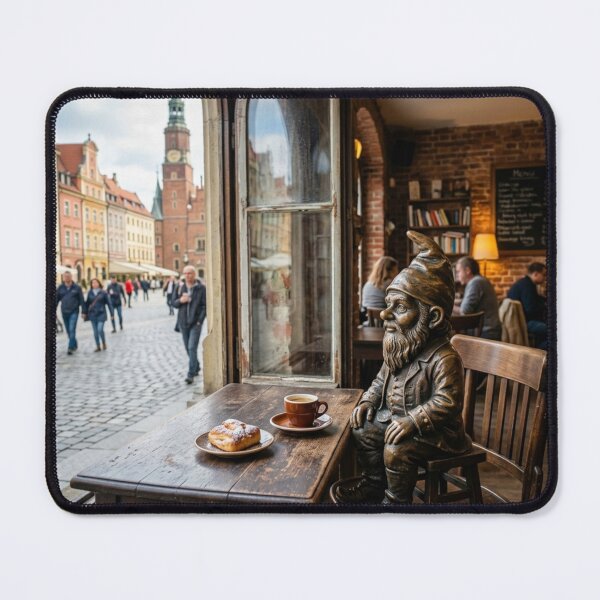 Item preview, Wroclaw Bronze Gnome Statue Café Morning designed and sold by Purrfecta.