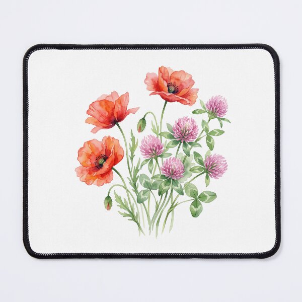 Item preview, Watercolor Poppy Clover Print | Wildflower Art designed and sold by PLANT LOVER'S PARADISE.