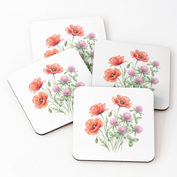 Item preview, Watercolor Poppy Clover Print | Wildflower Art designed and sold by PLANT LOVER'S PARADISE.