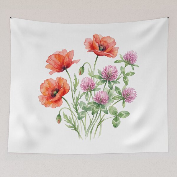 Item preview, Watercolor Poppy Clover Print | Wildflower Art designed and sold by PLANT LOVER'S PARADISE.