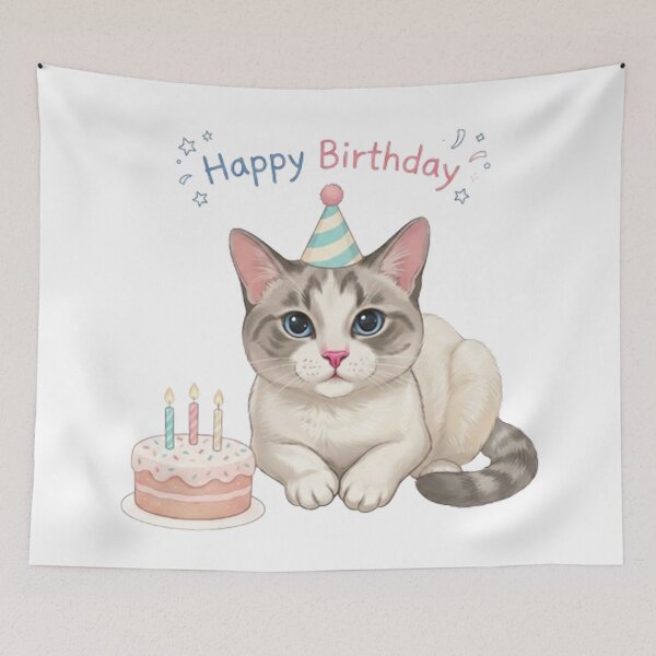 Item preview, Cute Birthday Cat with Cake and Party Hat Kawaii Kitten designed and sold by PetalsPaws.