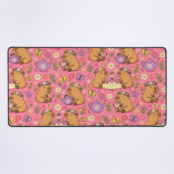 Item preview, Capybara Flower Crown Tea Party Pattern designed and sold by Soft Berry Studio.