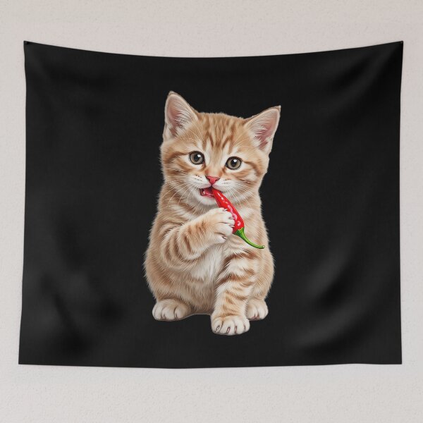 Item preview, Cute cat eats a chili designed and sold by ReneMM.