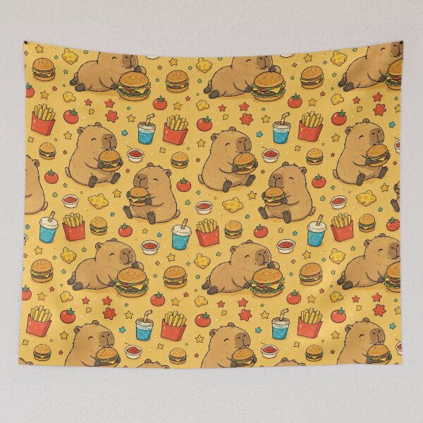 Item preview, Capybara Burger Party Pattern designed and sold by Soft Berry Studio.