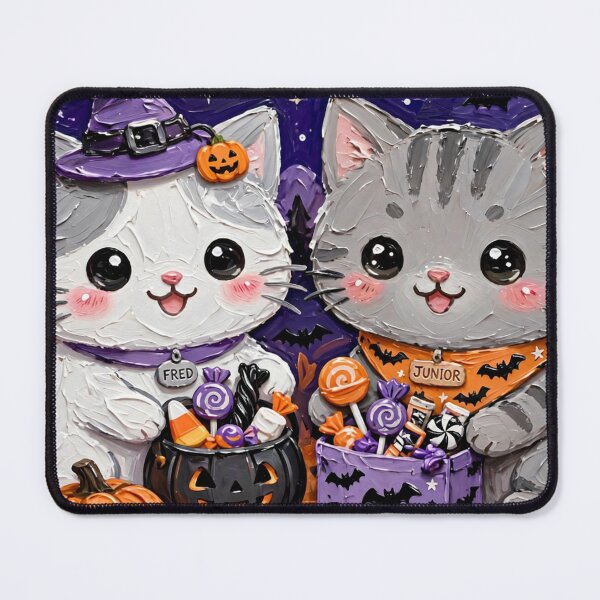Item preview, Freda and Junior Trick or Treat Candy Cats Kawaii Halloween Oil Painting designed and sold by MAISON SYLVIE.