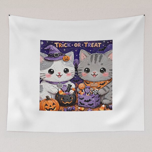 Item preview, Freda and Junior Trick or Treat Candy Cats Kawaii Halloween Oil Painting designed and sold by MAISON SYLVIE.