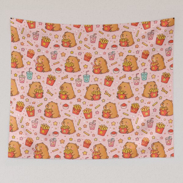 Item preview, Capybara Fries Party Pattern designed and sold by Soft Berry Studio.