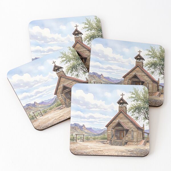 Artikelvorschau, Aquarelldruck einer alten Kirche, Arizona-Reiseposter entworfen und verkauft von POSTERIOCREW.