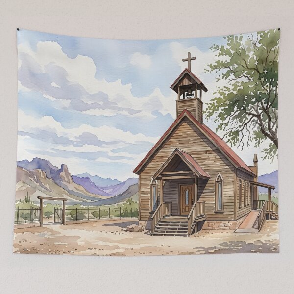 Item preview, Old Church Watercolor Print, Arizona Travel Poster designed and sold by POSTERIOCREW.