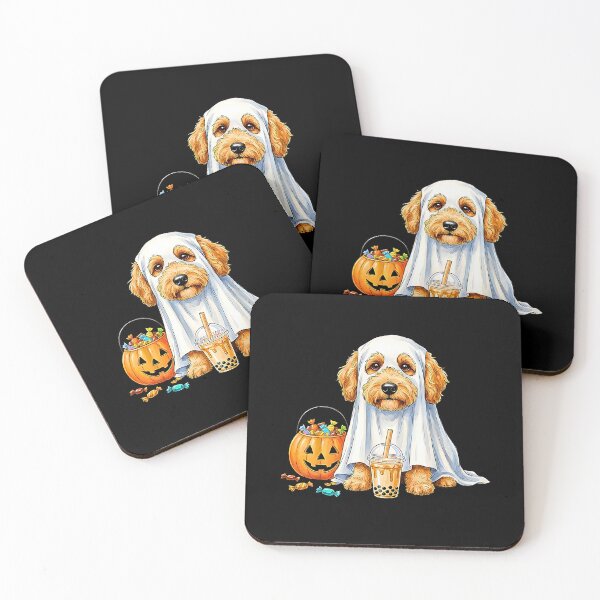 Item preview, Cute Halloween Witch Dog with Pumpkins and Ghosts designed and sold by Rahamkshop.