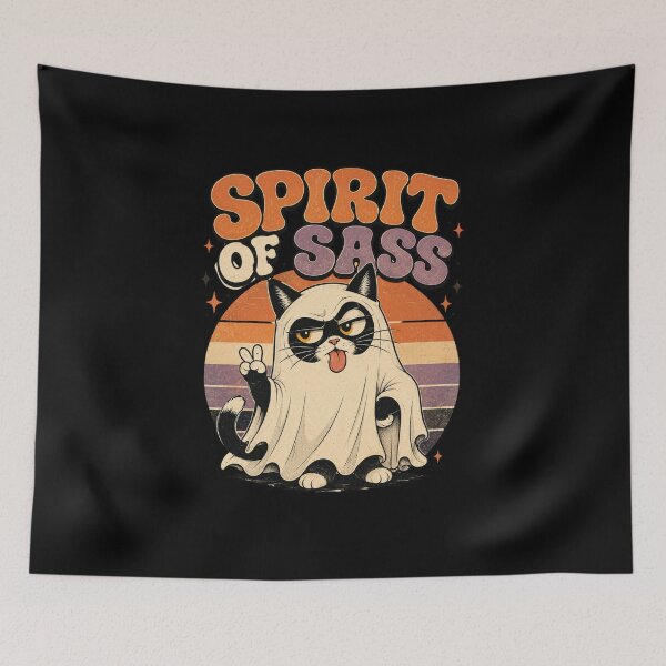 Item preview, Spirit Of Sass Sassy Ghost Cat Funny Halloween Meme designed and sold by Retro Whiskers.
