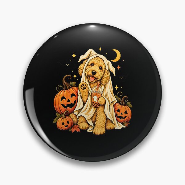 Item preview, Cute Halloween Witch Dog with Pumpkins and Ghosts designed and sold by Rahamkshop.