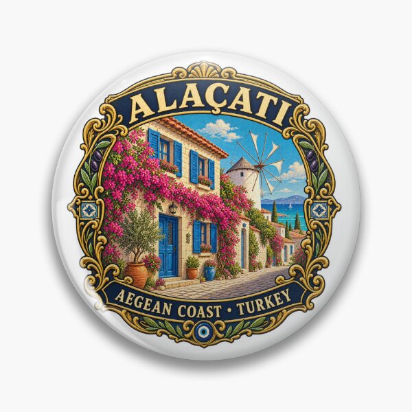 Item preview, Alaçatı Aegean Coast Vintage Travel Badge designed and sold by DreamPaw Studio.